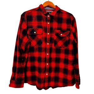 Outdoor Jacket “Always Striving For Excellence” Men’s Orange & Blk Plaid Size XL